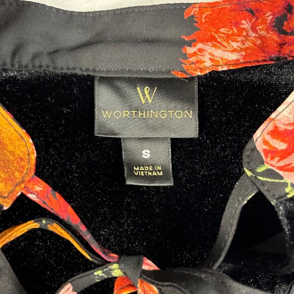 Worthington Black Floral Print Peplum Blouse - Size S - Picture 5 of 13